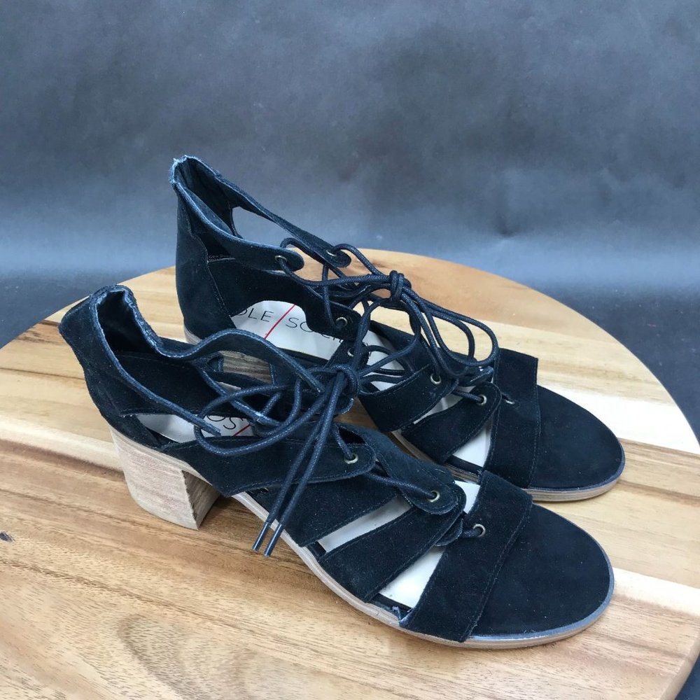 Sole Society Black Suede Gladiator Block Heel Sandals Womens Size 6 B